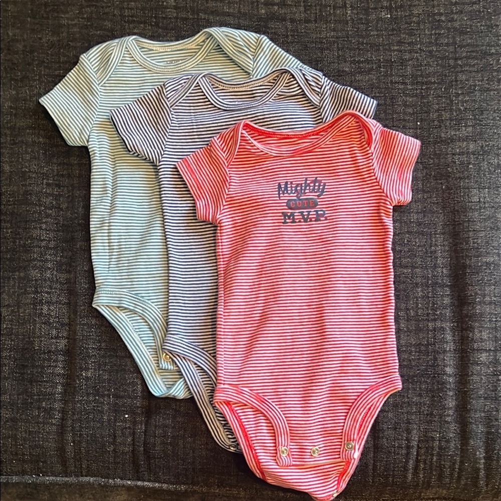 Striped Kids One Piece Set - Red, Green, Gray